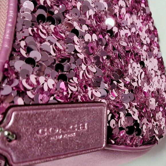 NWT AUTHENTIC Coach Teri Leather Purple Sequined Shoulder Bag - Picture 7 of 12